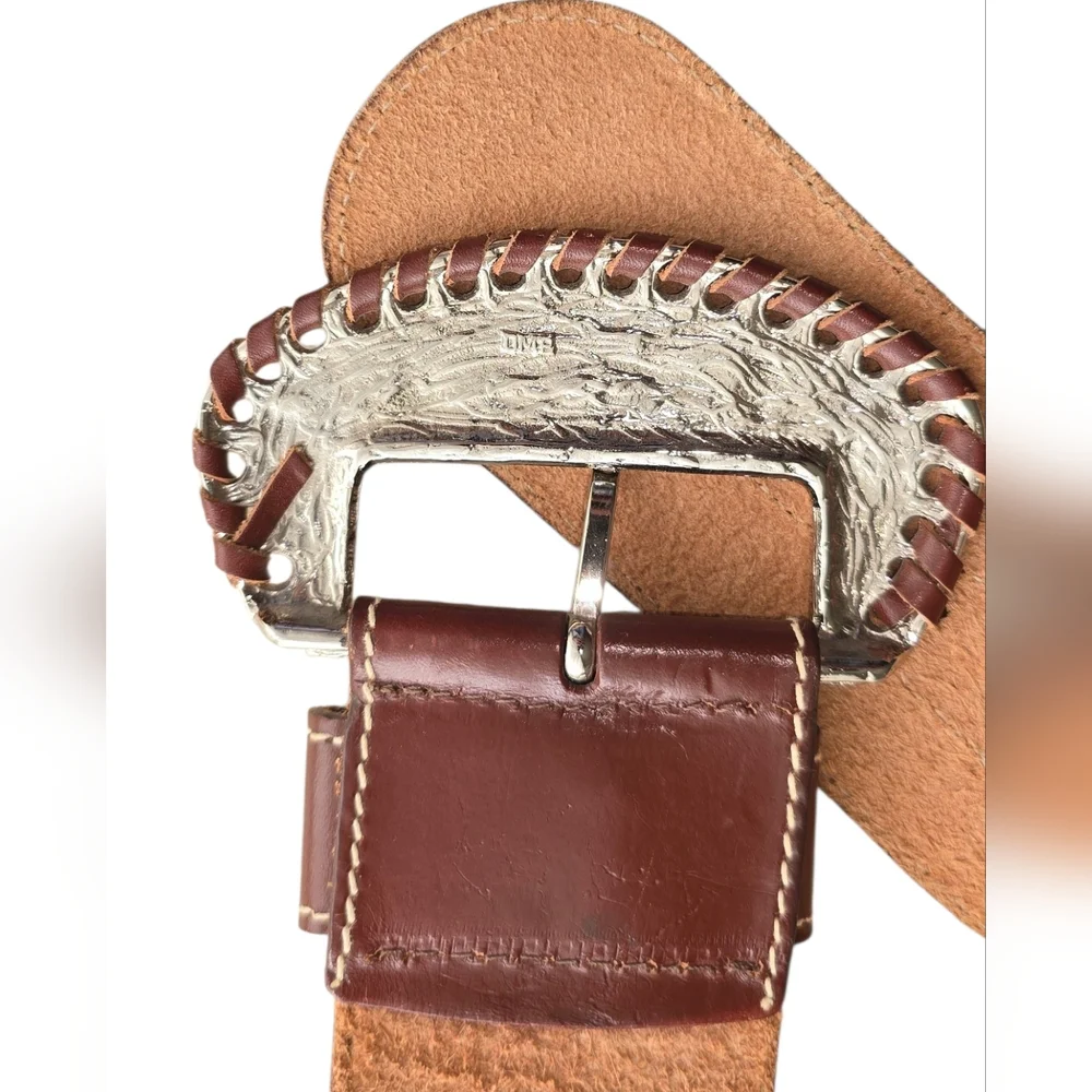 DMP Vintage Western Brown Leather Belt with Silver Buckle